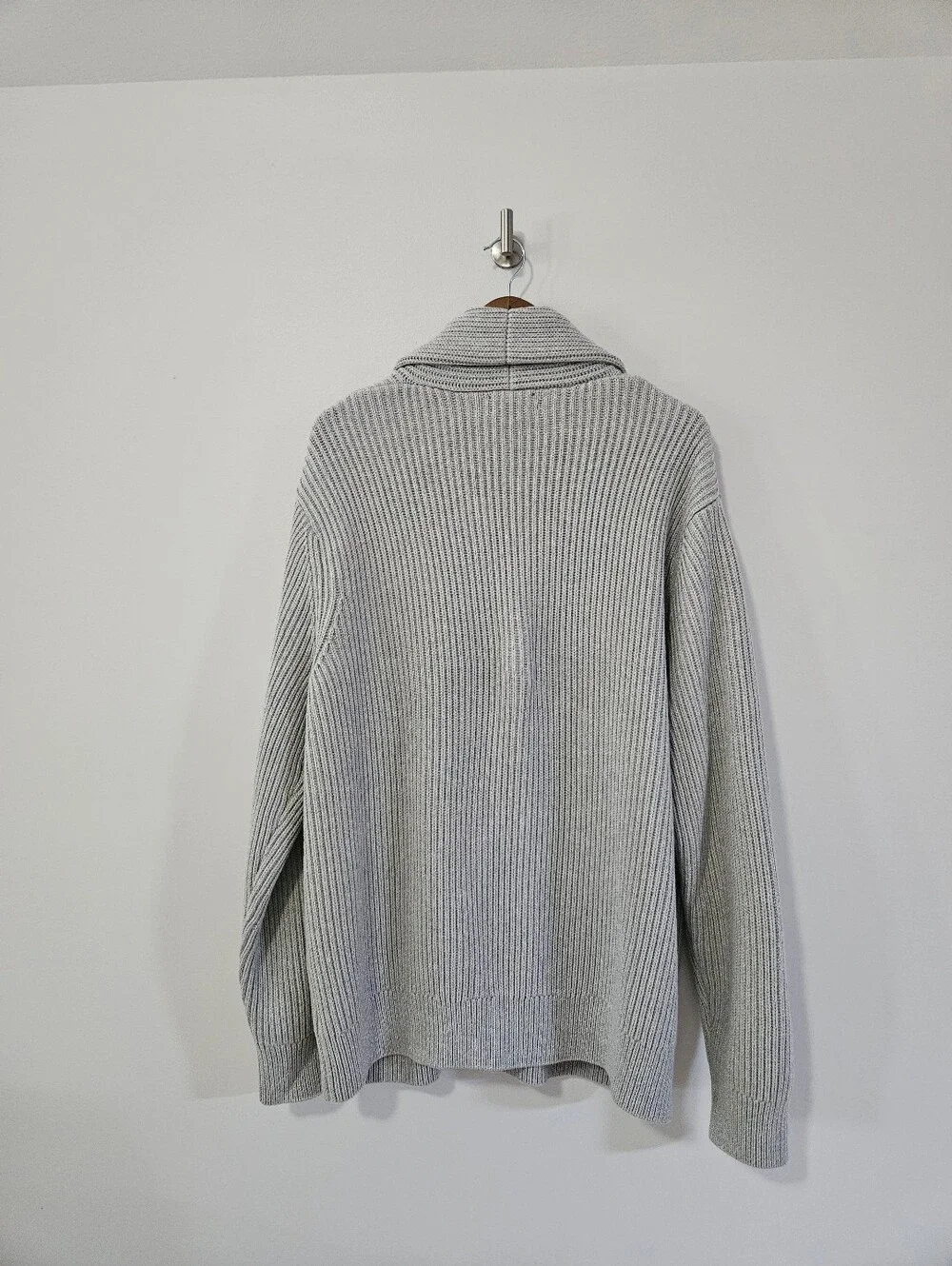 Brooks Brothers Shawl Collar Chunky Knit Cardigan Sweater Light Gray Cotton XL